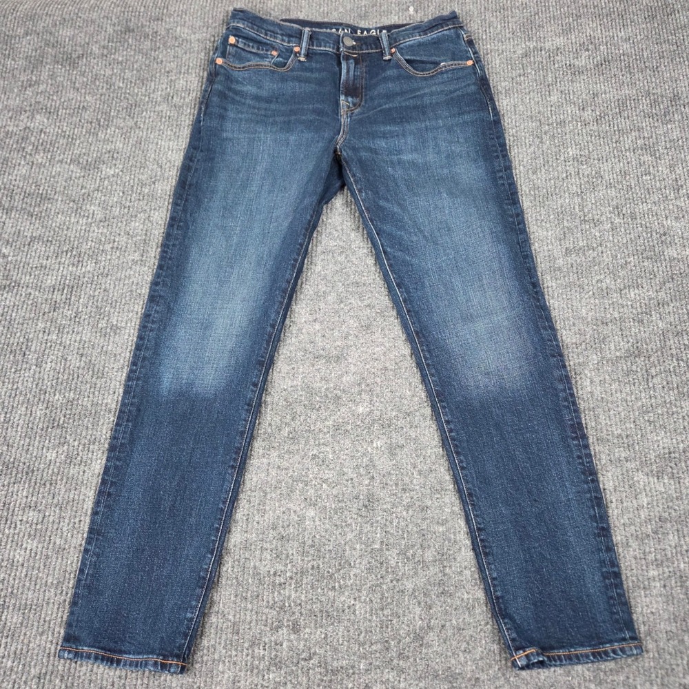 American Eagle Airflex+ Mens Dark Wash Slim Straight Jeans 32x32 Blue Denim